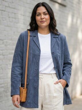 Jessica Holbrook Blue Suede Leather Car Coat Jacket Womens 3X